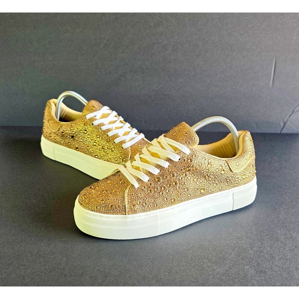 BETSEY JOHNSON Sidny Gold Rhinestone Platform Lace Up Sneakers Women's Sz 9